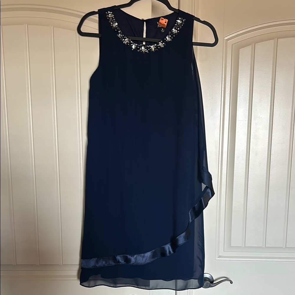Embellished Asymmetrical Blue Sheath Dress for Cocktail Events